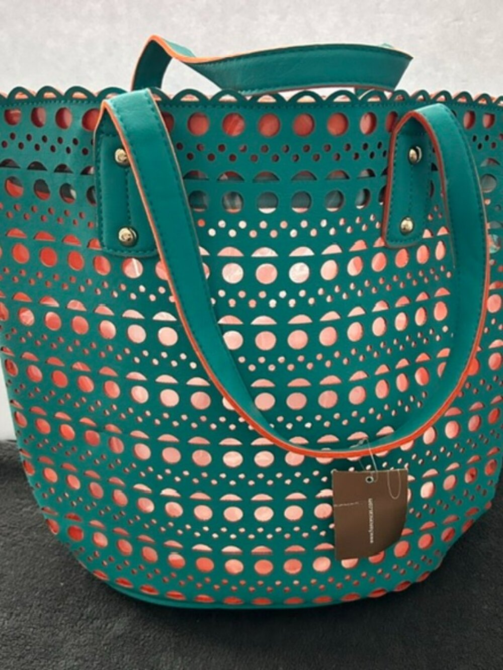 NWT Francesca's Teal Laser Cut Tote Bag